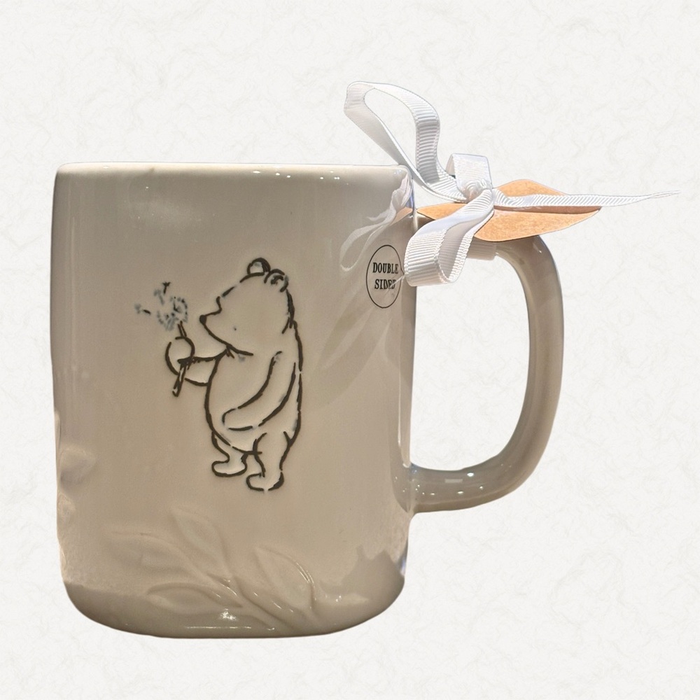 Rae Dunn Disney Winnie the Pooh Double-Sided Mug NWT Floral Embossed Quote